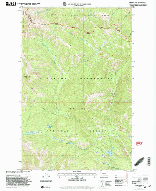 Classic USGS Heart Lake Montana 7.5'x7.5' Topo Map Image