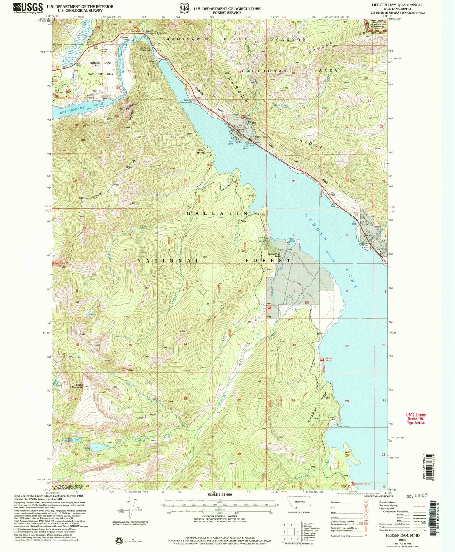 Classic USGS Hebgen Dam Montana 7.5'x7.5' Topo Map Image