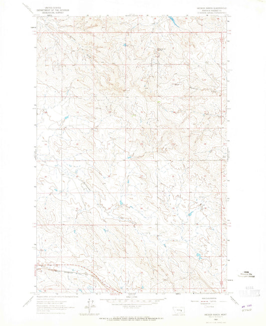 Classic USGS Hecker Ranch Montana 7.5'x7.5' Topo Map Image