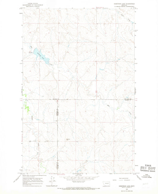 Classic USGS Hedstrom Lake Montana 7.5'x7.5' Topo Map Image