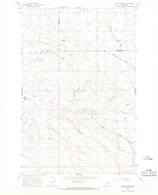 Classic USGS Heitz School Montana 7.5'x7.5' Topo Map Image
