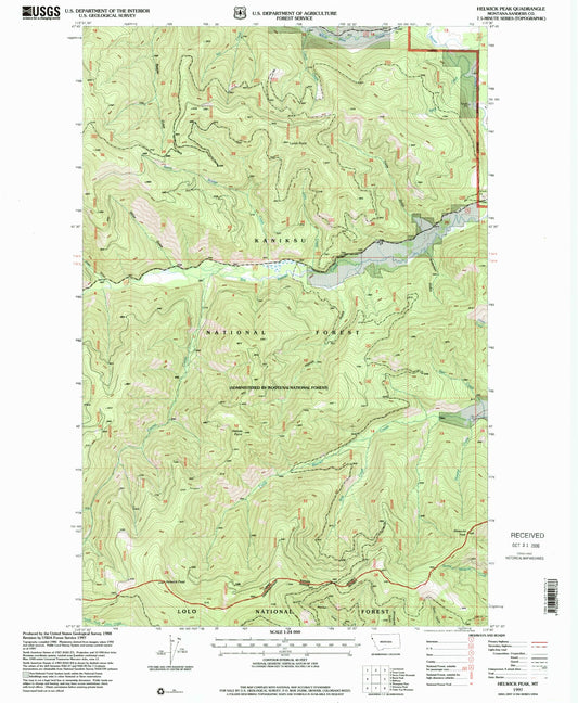 Classic USGS Helwick Peak Montana 7.5'x7.5' Topo Map Image