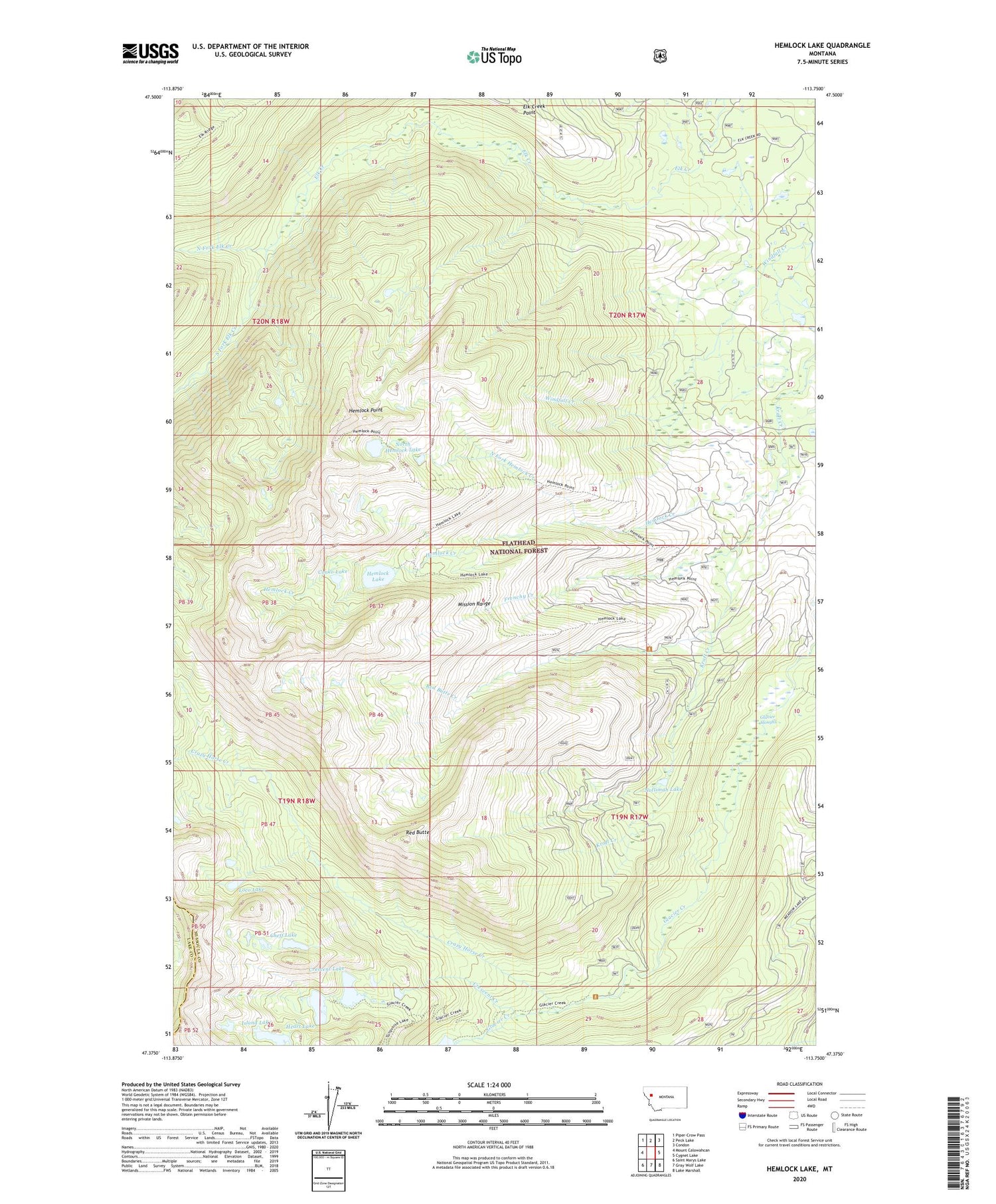 Hemlock Lake Montana US Topo Map Image