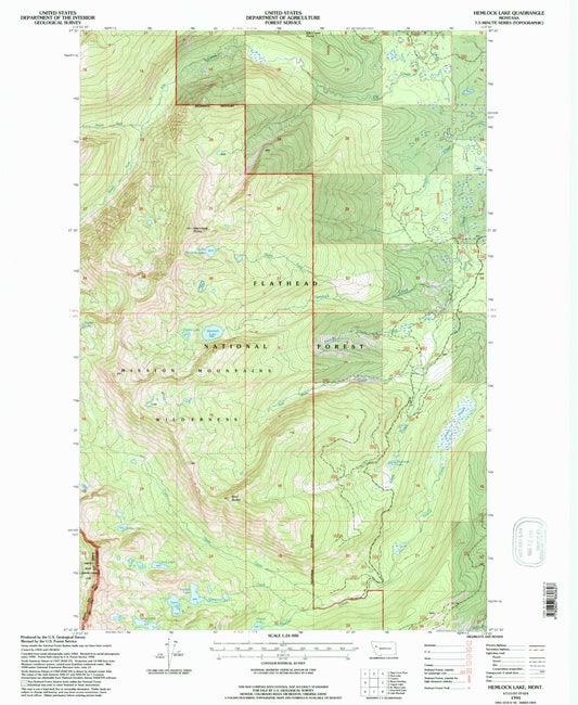 Classic USGS Hemlock Lake Montana 7.5'x7.5' Topo Map Image