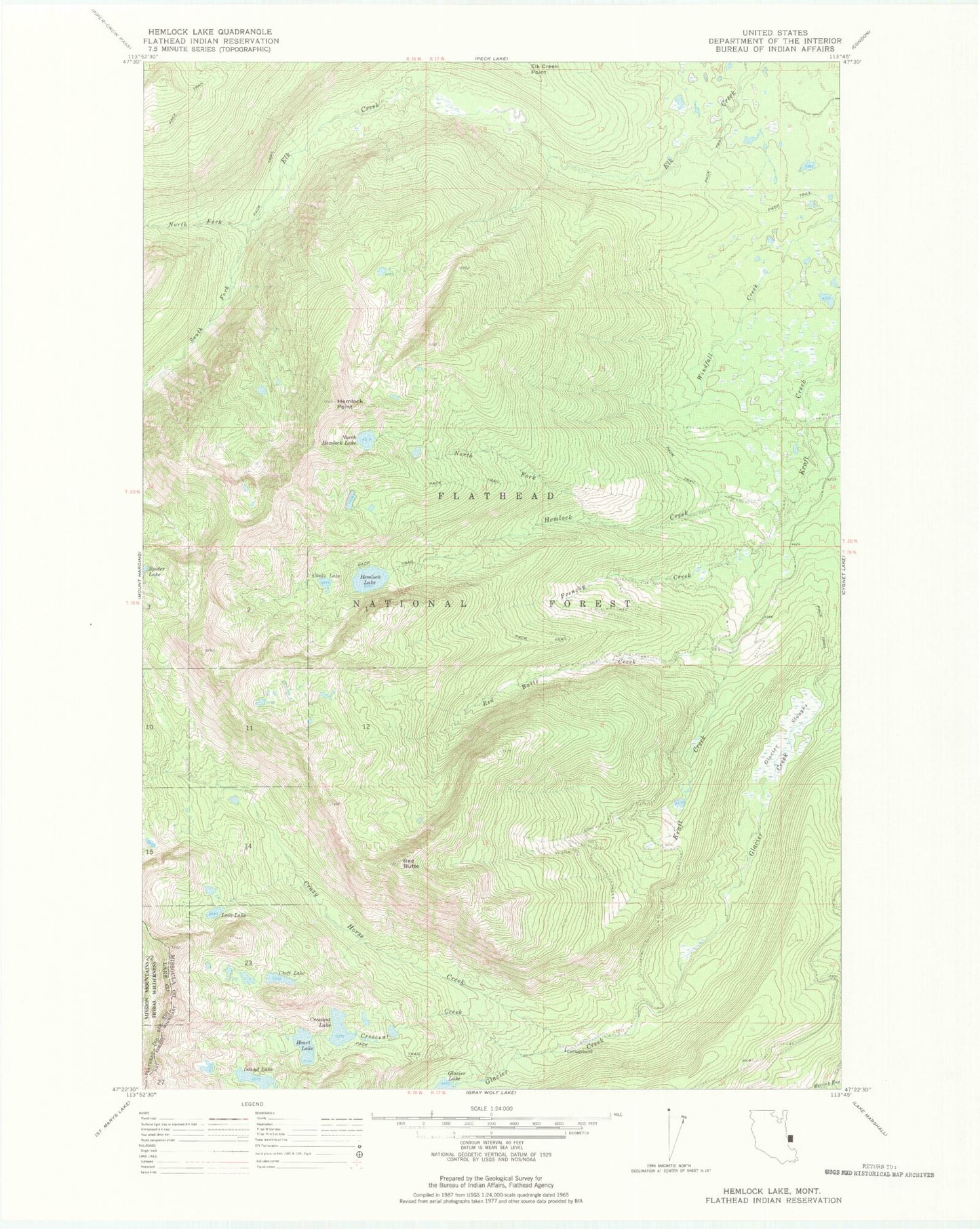 Classic USGS Hemlock Lake Montana 7.5'x7.5' Topo Map Image
