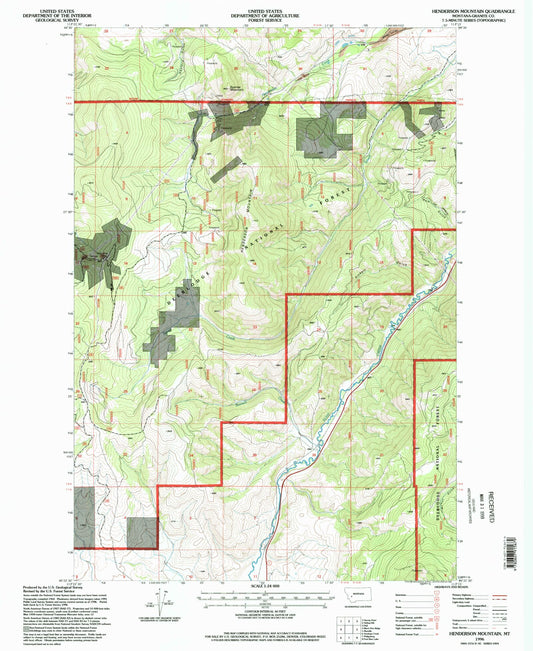 Classic USGS Henderson Mountain Montana 7.5'x7.5' Topo Map Image