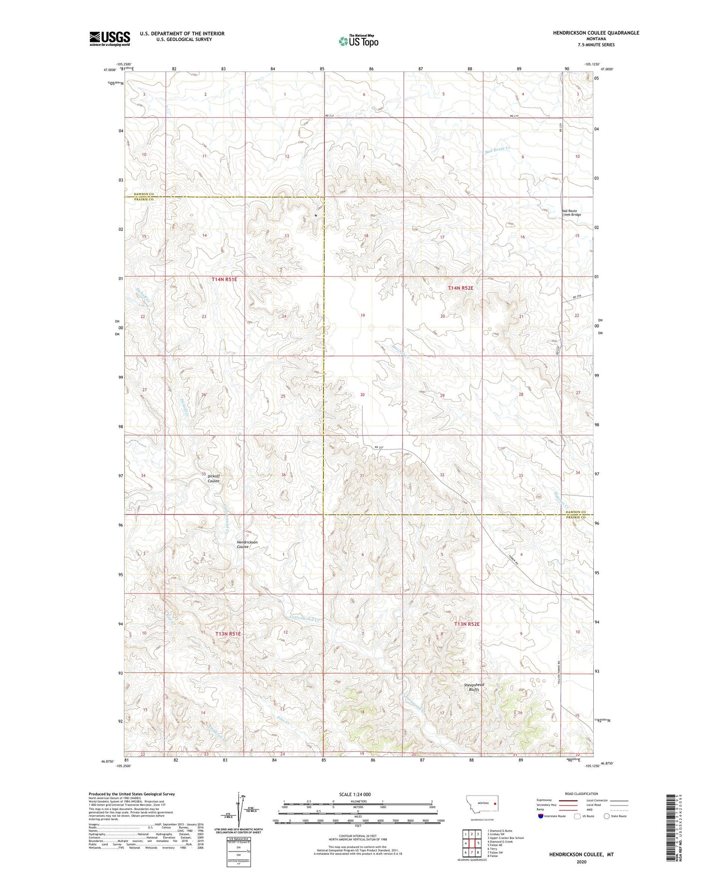 Hendrickson Coulee Montana US Topo Map Image