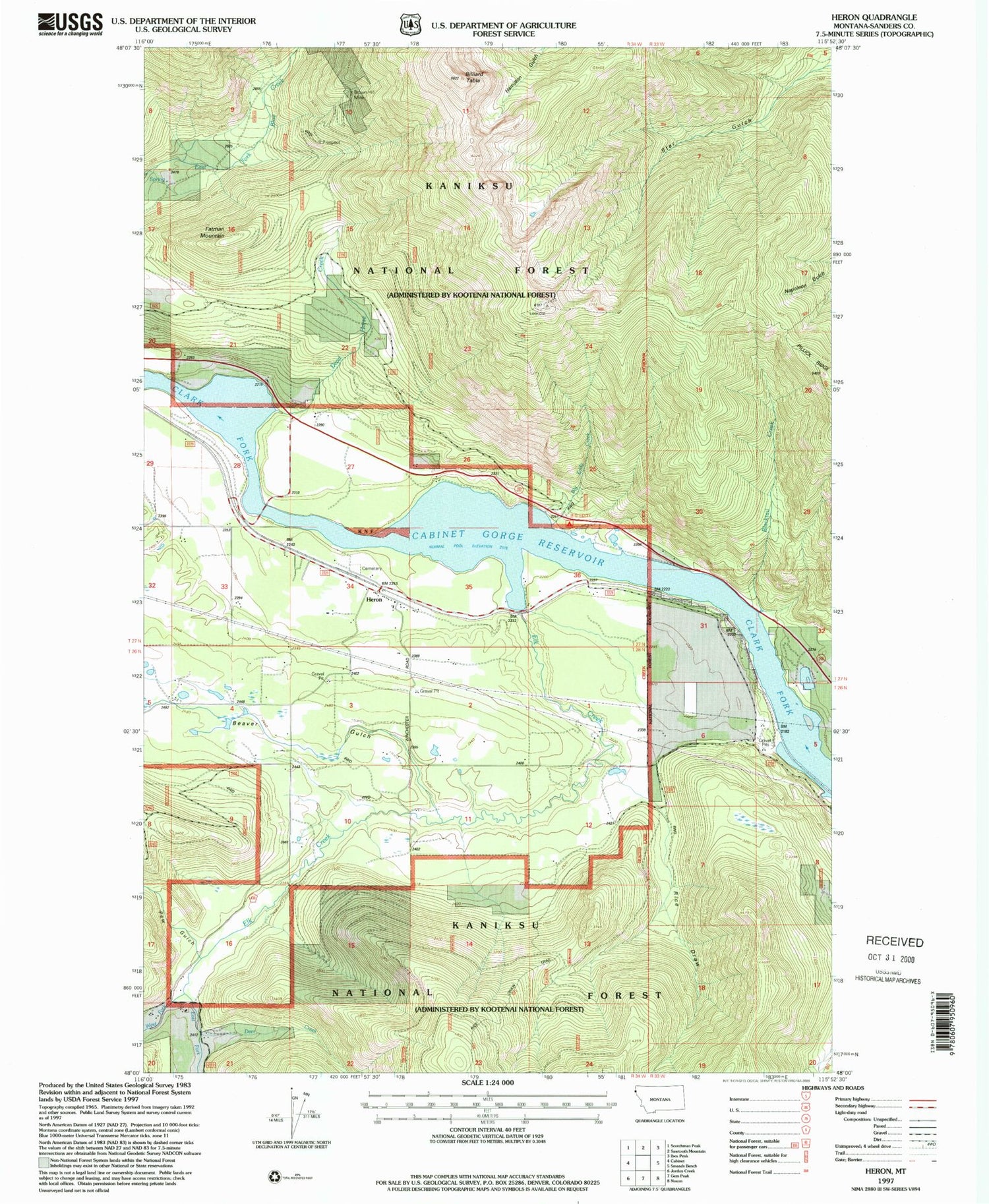 Classic USGS Heron Montana 7.5'x7.5' Topo Map Image