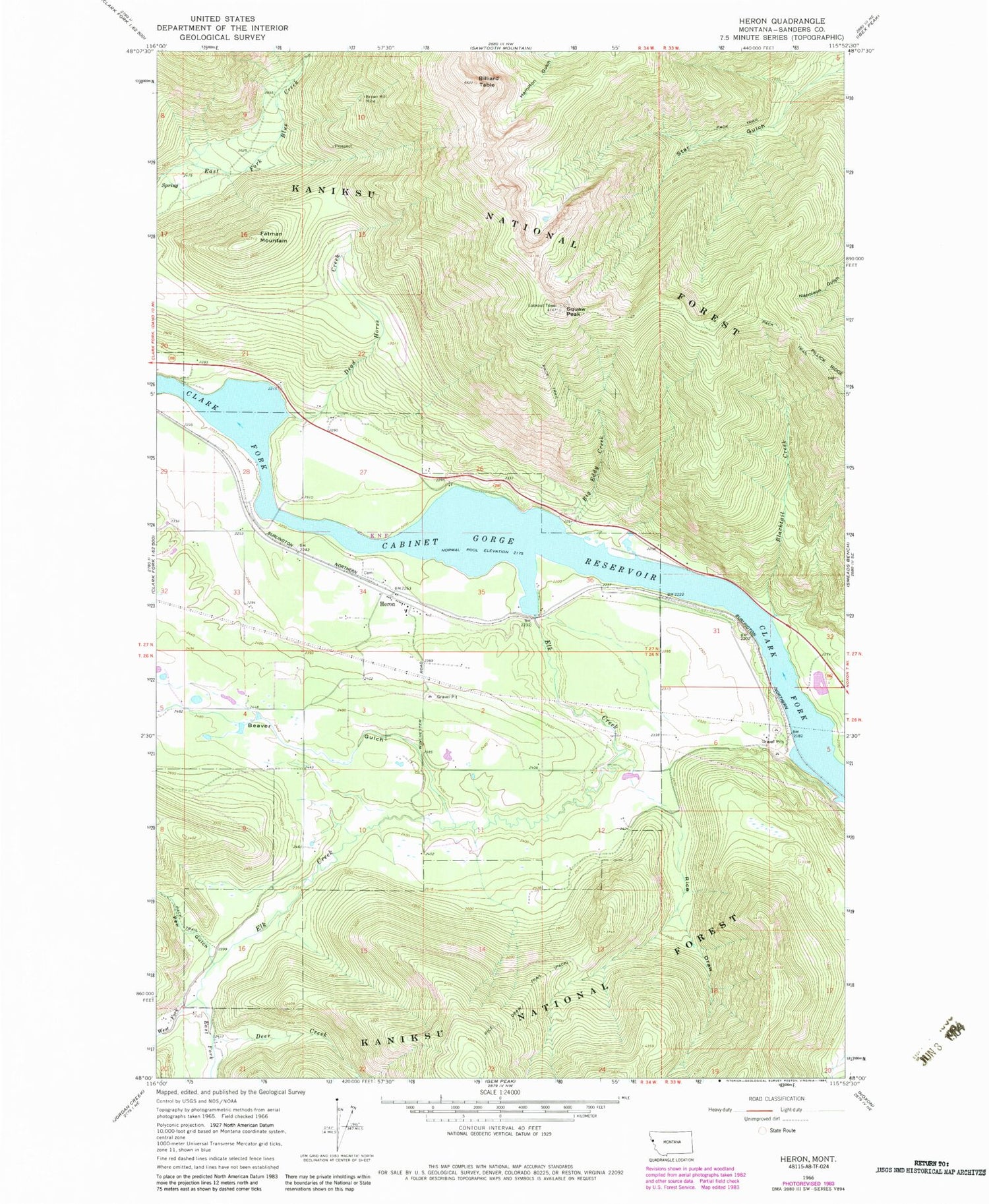 Classic USGS Heron Montana 7.5'x7.5' Topo Map Image