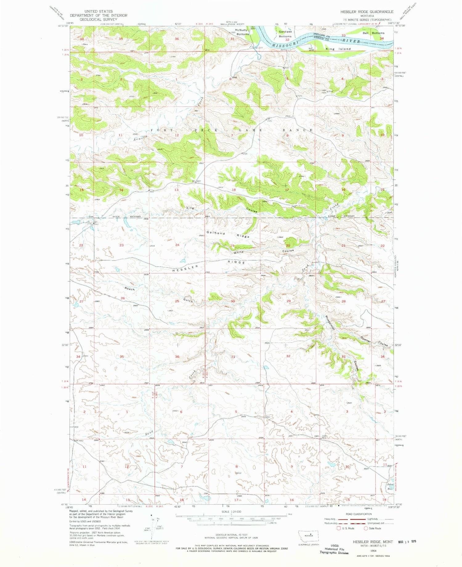 Classic USGS Hessler Ridge Montana 7.5'x7.5' Topo Map Image