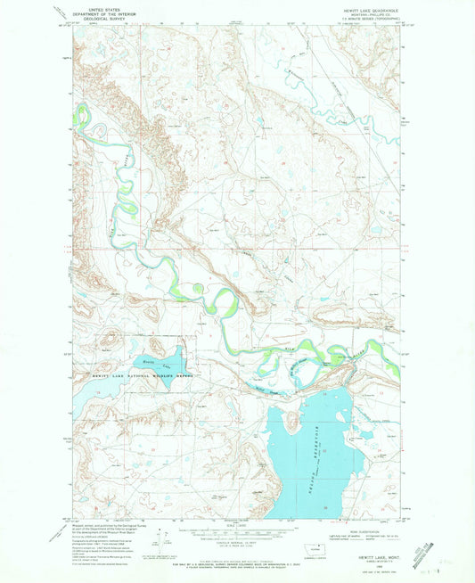 Classic USGS Hewitt Lake Montana 7.5'x7.5' Topo Map Image