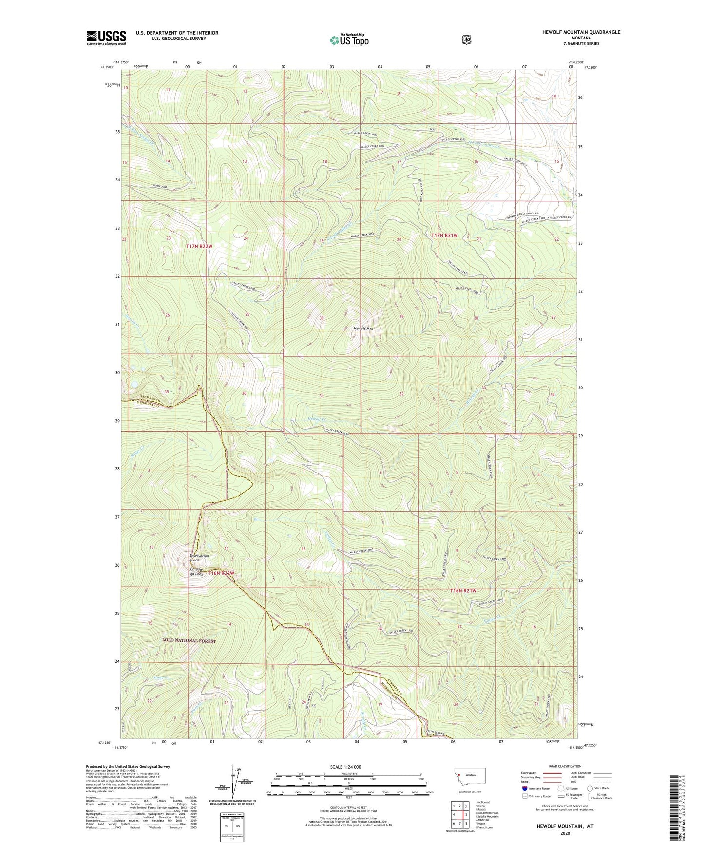 Hewolf Mountain Montana US Topo Map Image
