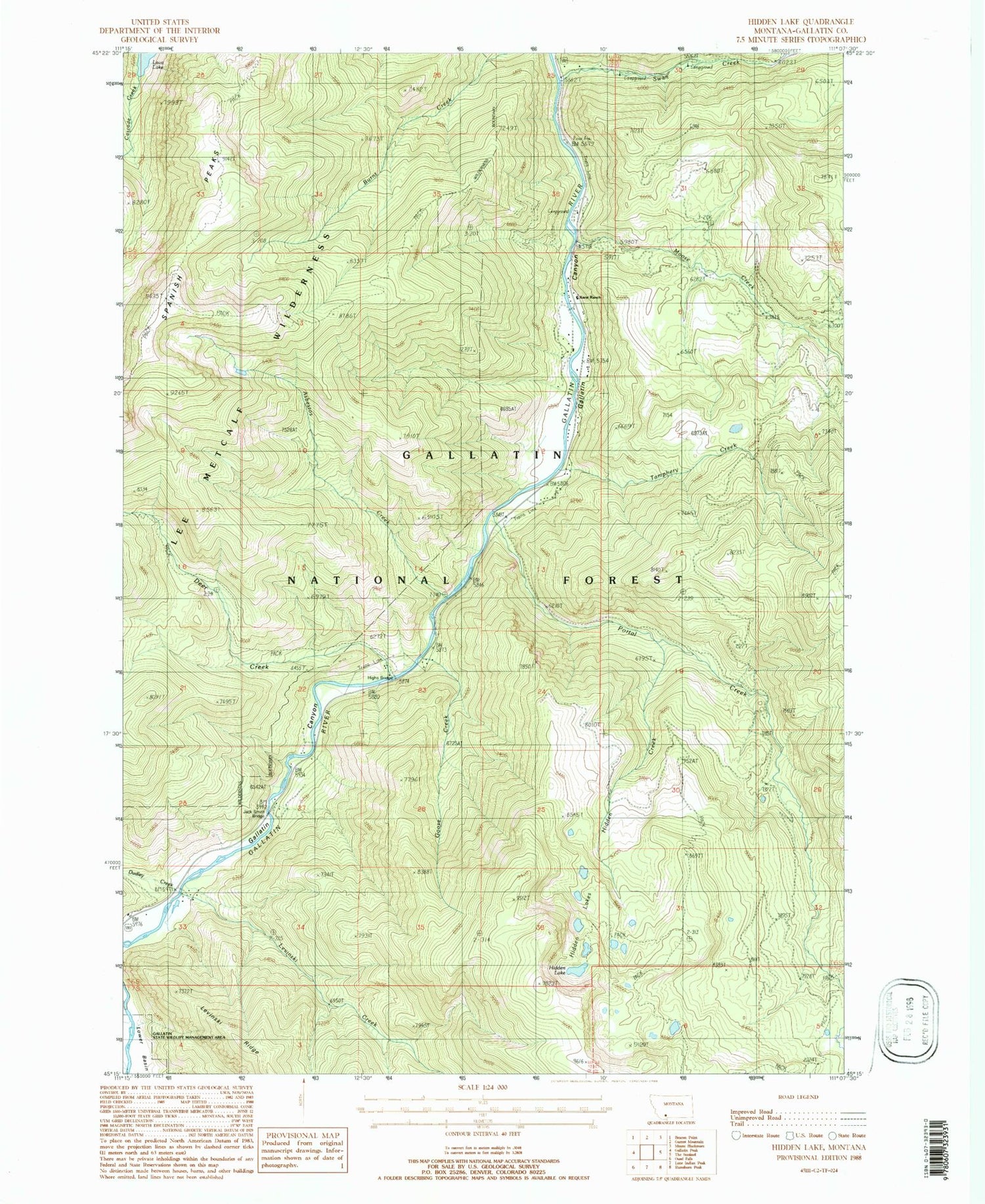 Classic USGS Hidden Lakes Montana 7.5'x7.5' Topo Map Image