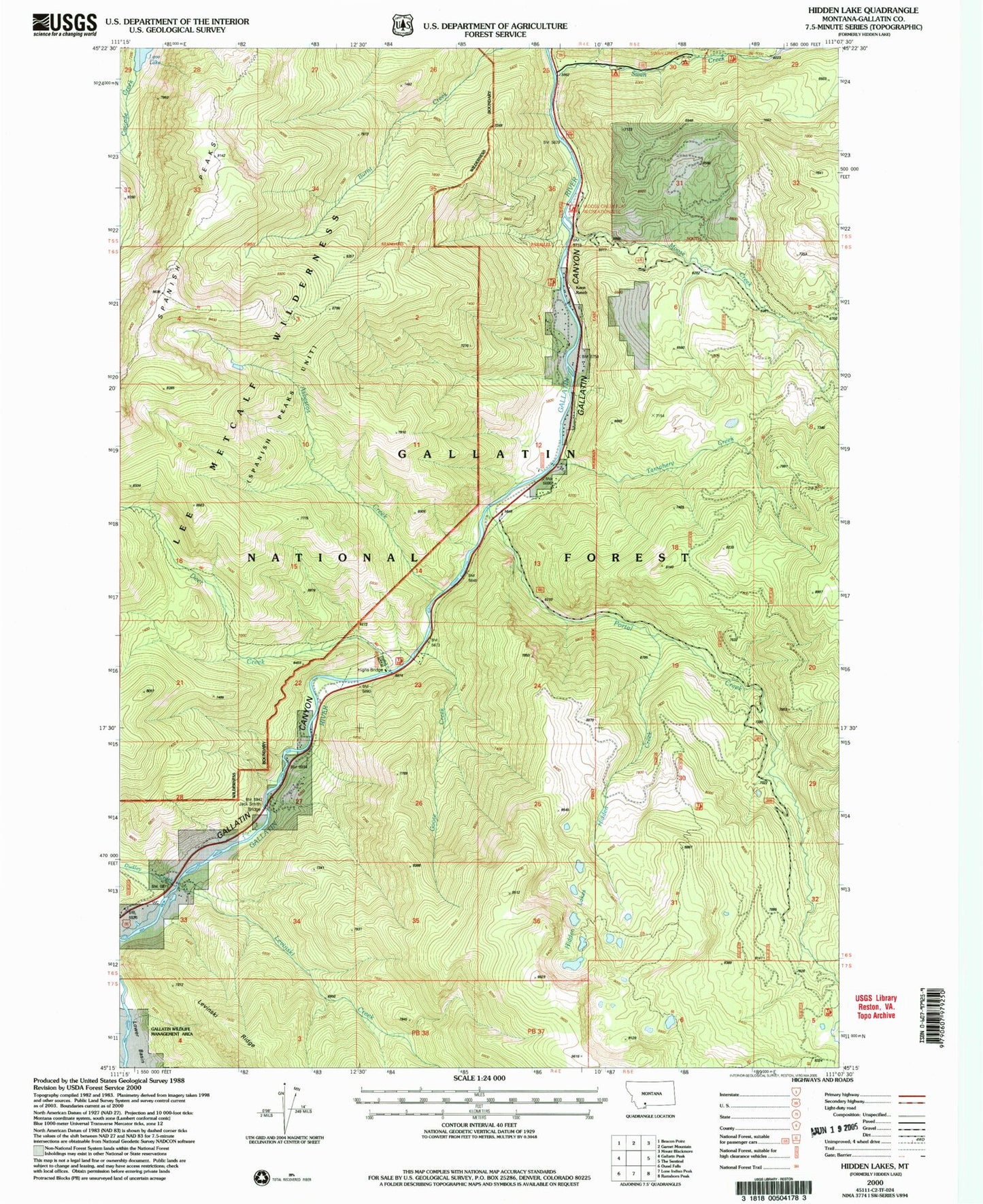 Classic USGS Hidden Lakes Montana 7.5'x7.5' Topo Map Image