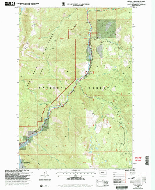 Classic USGS Hidden Lakes Montana 7.5'x7.5' Topo Map Image