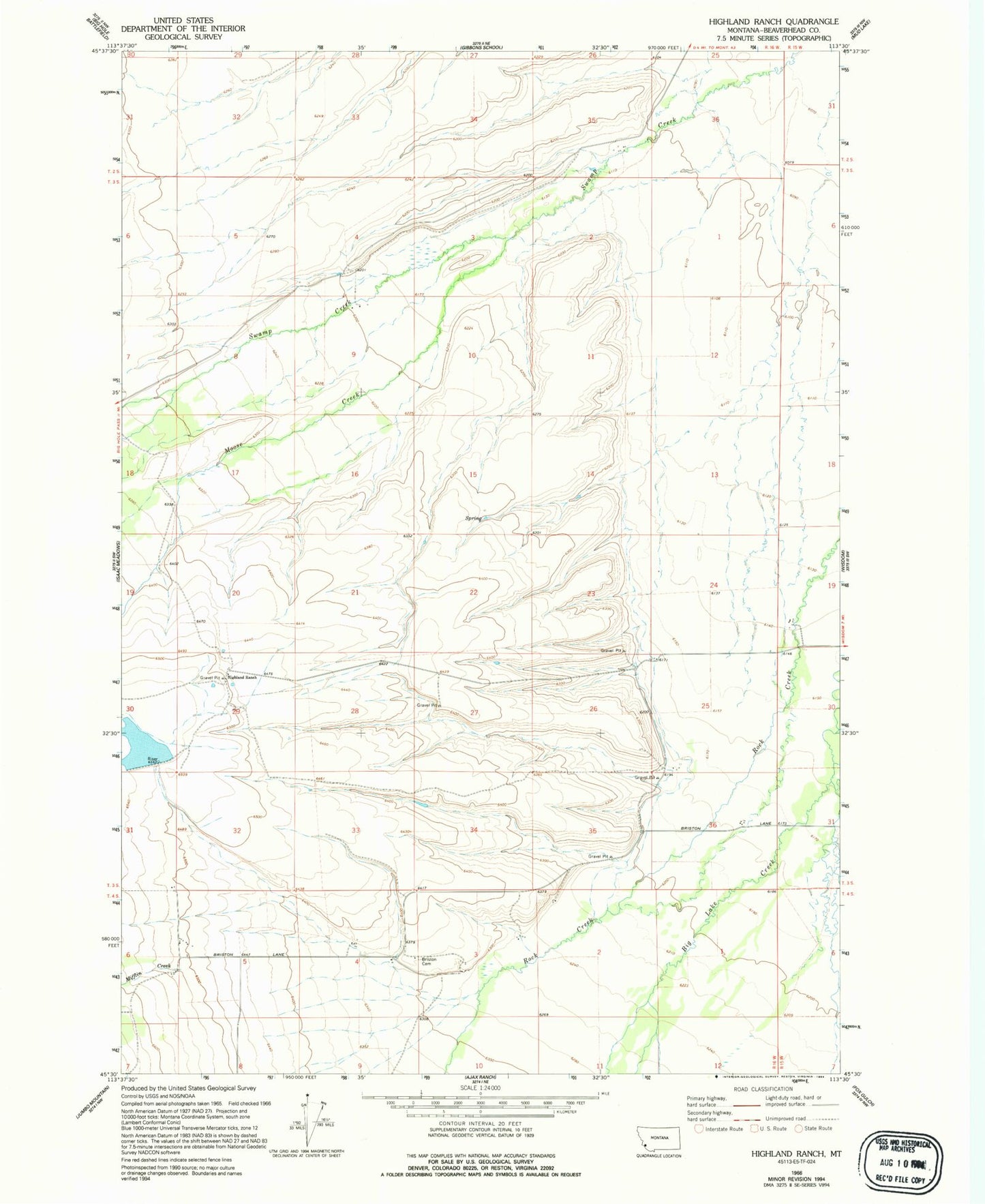 Classic USGS Highland Ranch Montana 7.5'x7.5' Topo Map Image