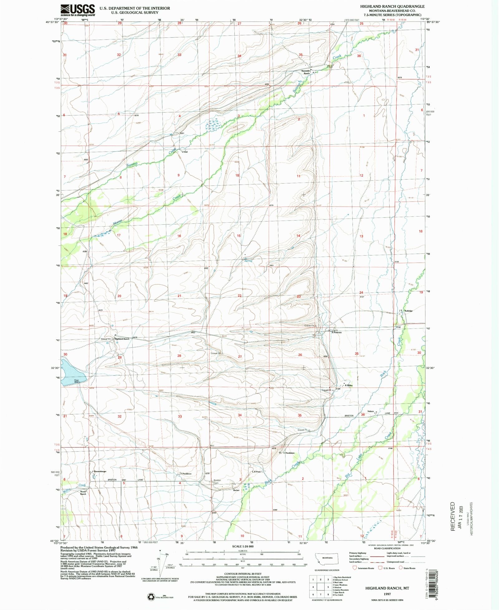 Classic USGS Highland Ranch Montana 7.5'x7.5' Topo Map – MyTopo Map Store
