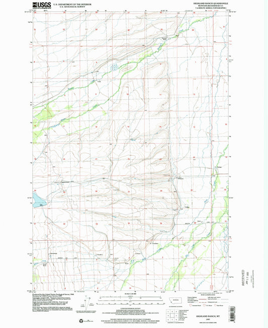 Classic USGS Highland Ranch Montana 7.5'x7.5' Topo Map Image