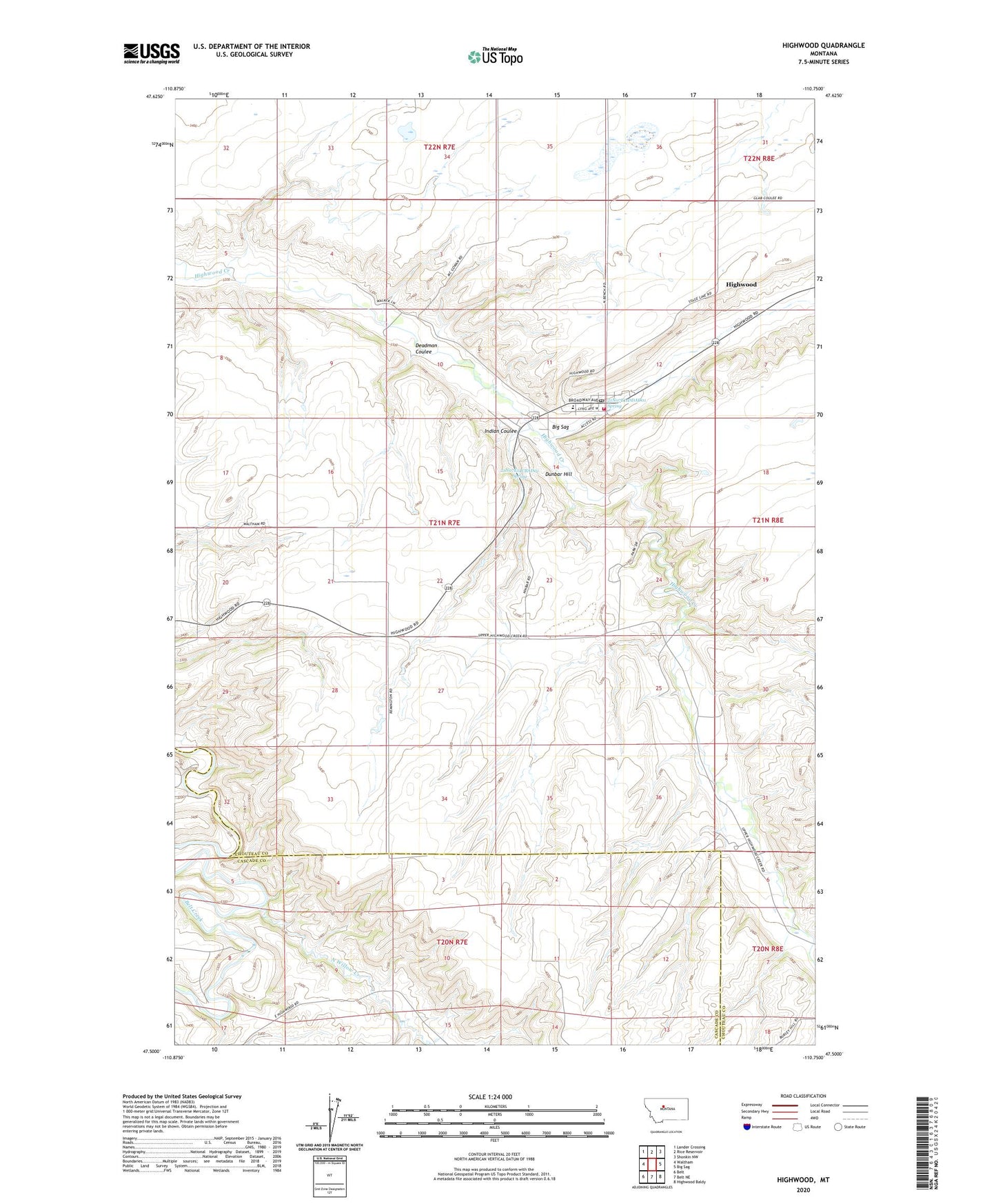 Highwood Montana US Topo Map Image