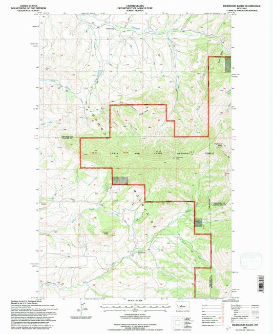 Classic USGS Highwood Baldy Montana 7.5'x7.5' Topo Map Image