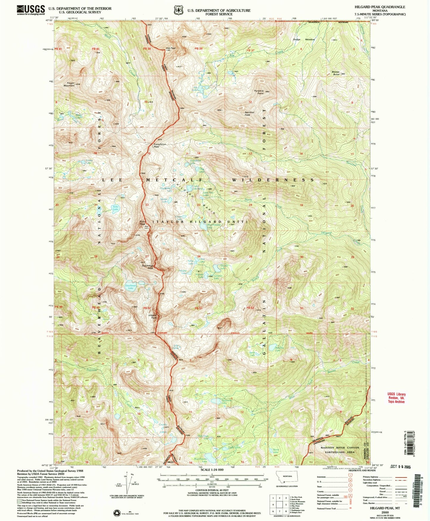 USGS Classic Hilgard Peak Montana 7.5'x7.5' Topo Map Image