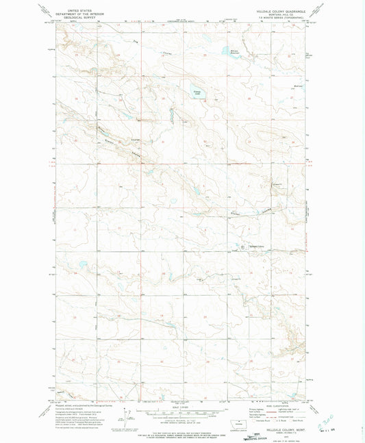 Classic USGS Hilldale Colony Montana 7.5'x7.5' Topo Map Image