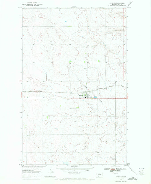 Classic USGS Hingham Montana 7.5'x7.5' Topo Map Image