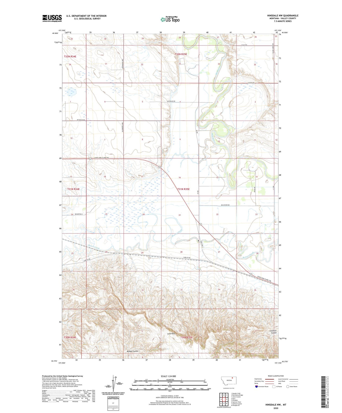 Hinsdale NW Montana US Topo Map Image