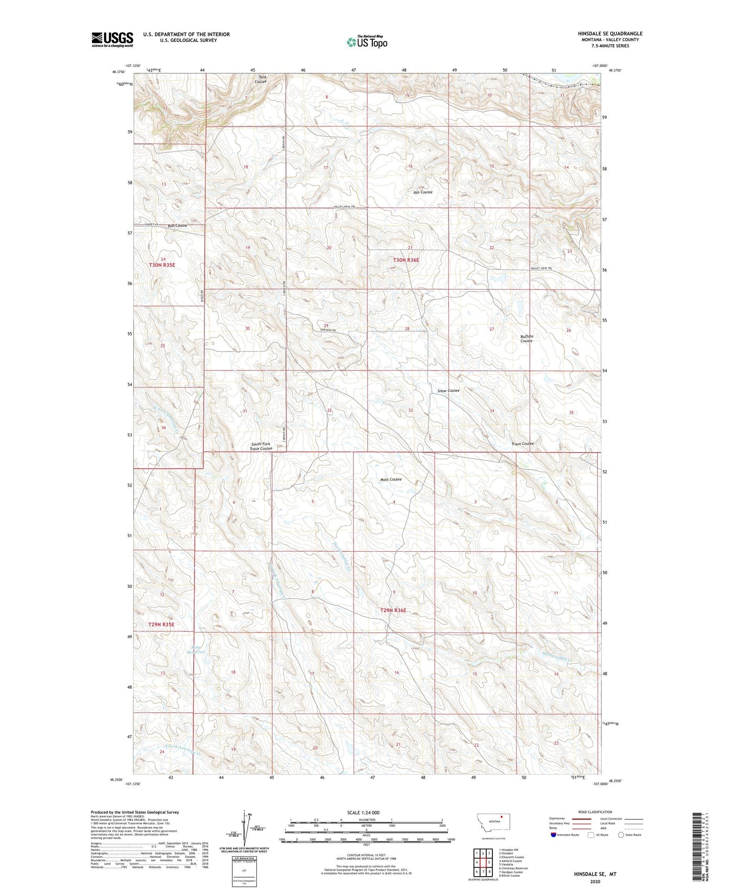 Hinsdale SE Montana US Topo Map Image