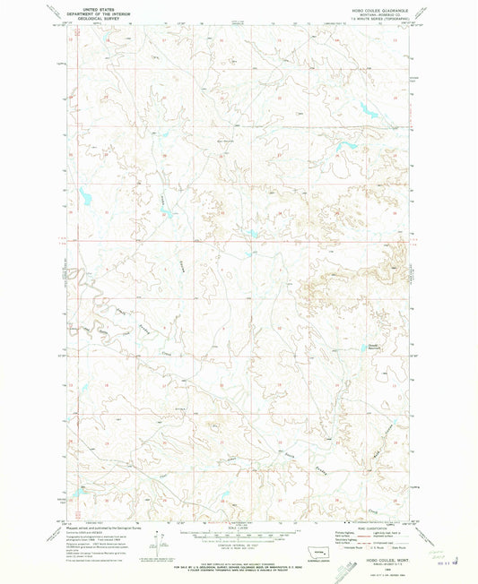 Classic USGS Hobo Coulee Montana 7.5'x7.5' Topo Map Image