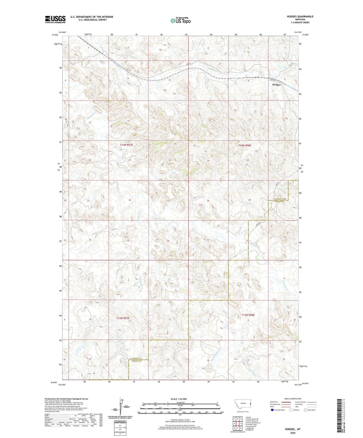 Hodges Montana US Topo Map Image