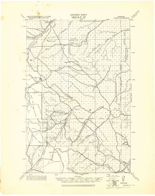 Historic 1943 Hogan Montana 30'x30' Topo Map Image