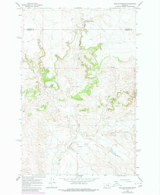 Classic USGS Hole-in-the-Rock Montana 7.5'x7.5' Topo Map Image