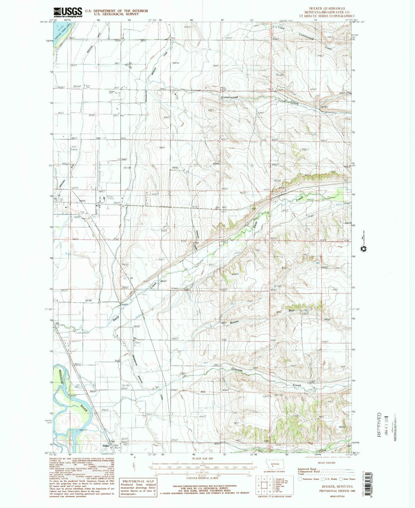 Classic USGS Holker Montana 7.5'x7.5' Topo Map Image