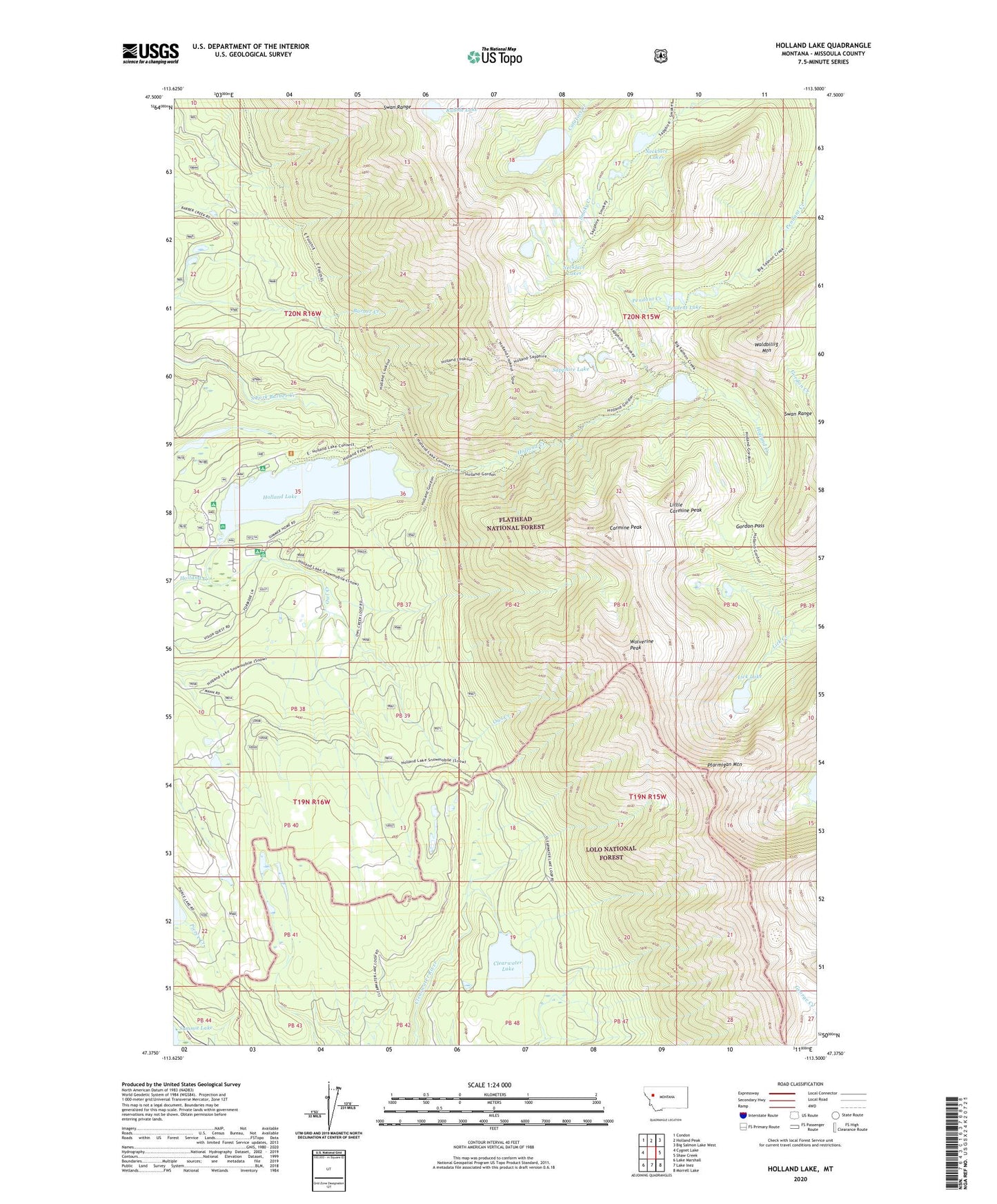 Holland Lake Montana US Topo Map Image