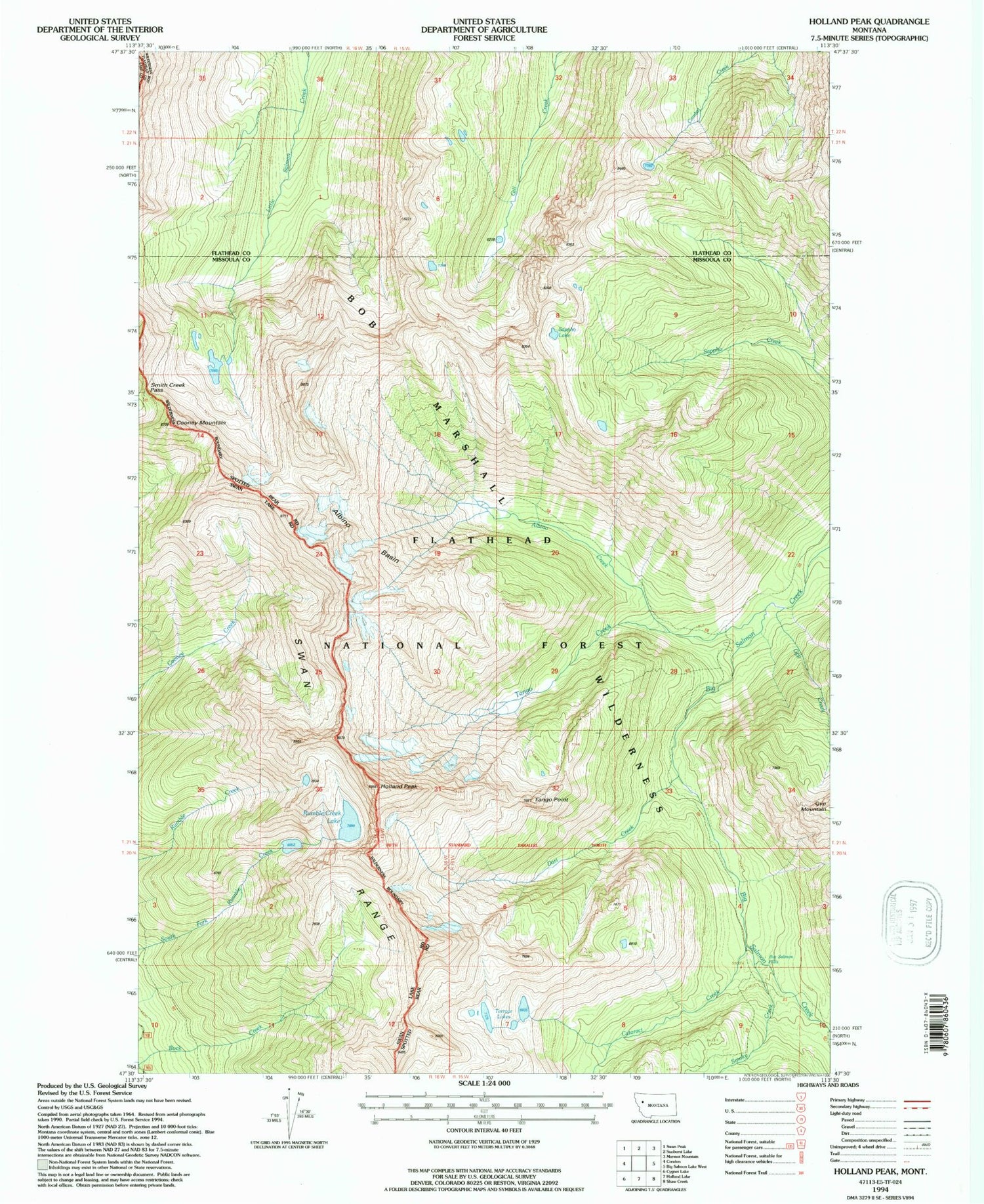 Classic USGS Holland Peak Montana 7.5'x7.5' Topo Map Image