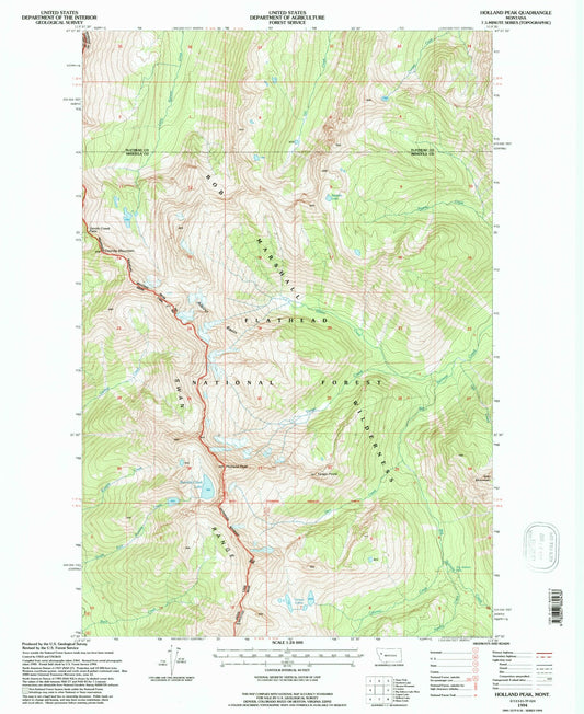Classic USGS Holland Peak Montana 7.5'x7.5' Topo Map Image