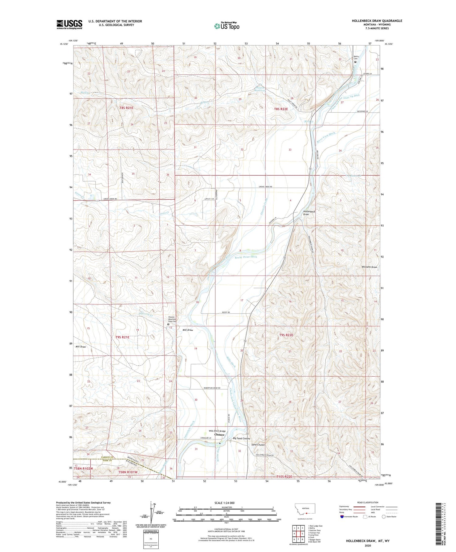 Hollenbeck Draw Montana US Topo Map Image