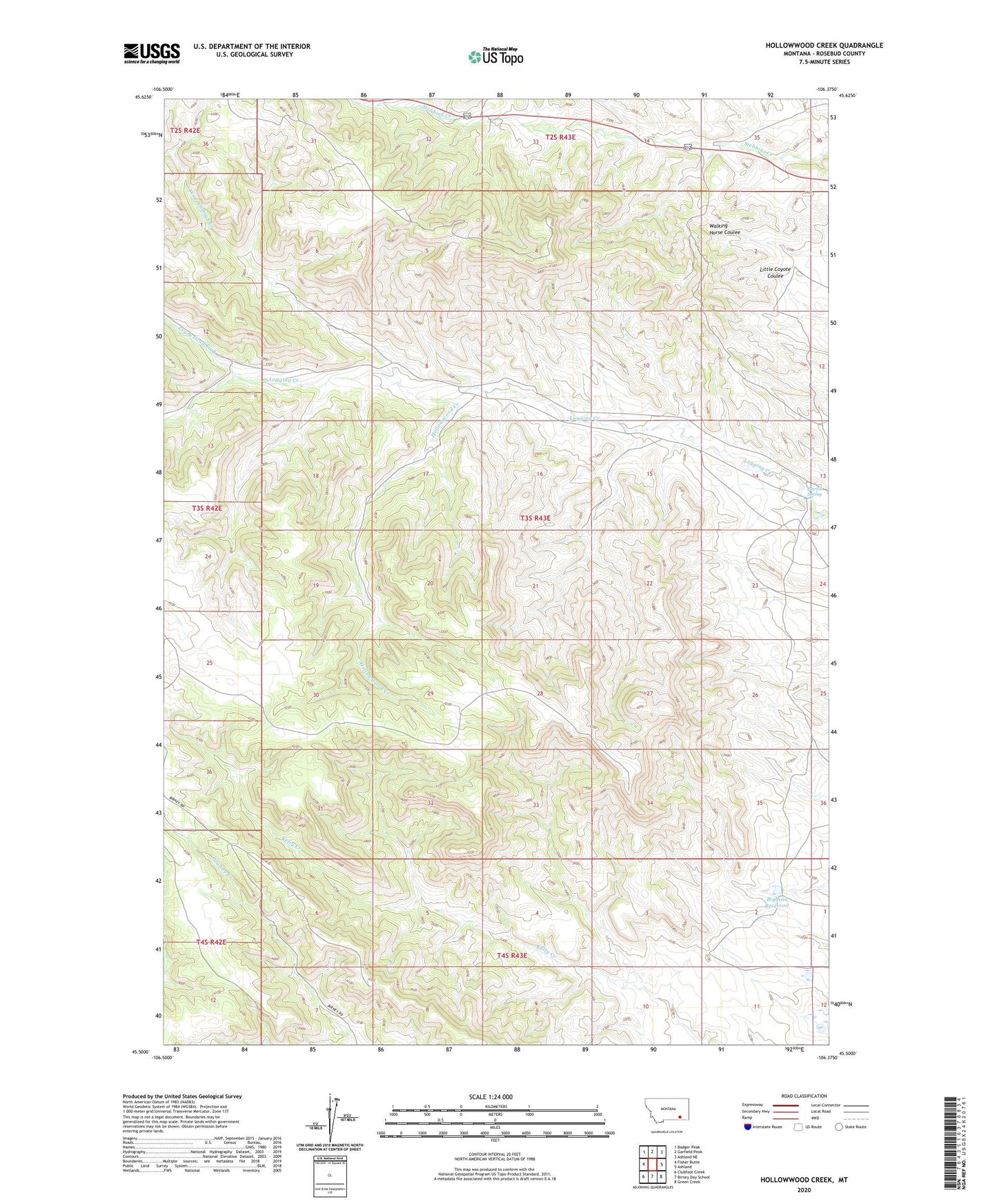 Hollowwood Creek Montana US Topo Map Image