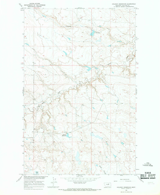 Classic USGS Holzhey Reservoir Montana 7.5'x7.5' Topo Map Image