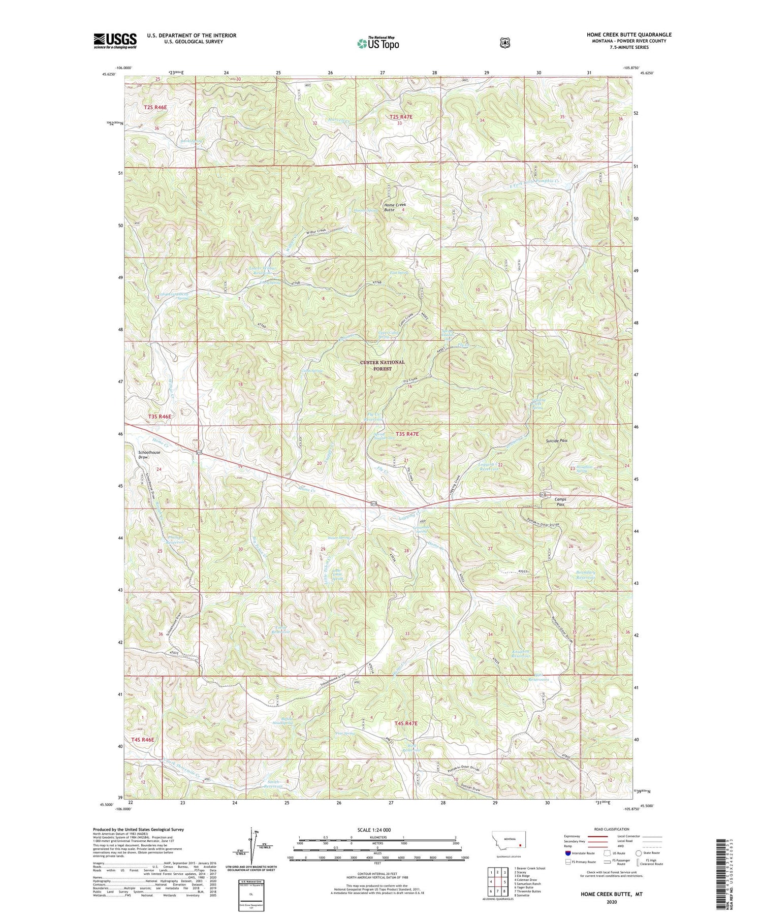 Home Creek Butte Montana US Topo Map Image