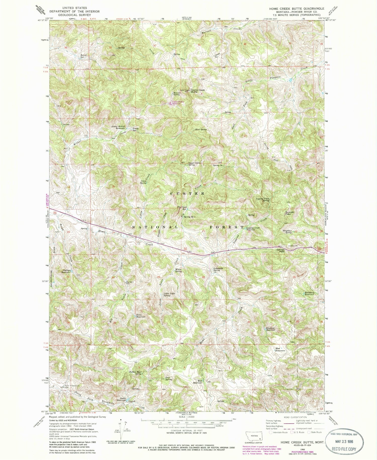 Classic USGS Home Creek Butte Montana 7.5'x7.5' Topo Map Image