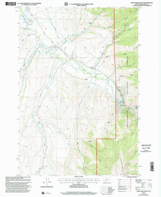 Classic USGS Home Park Ranch Montana 7.5'x7.5' Topo Map Image