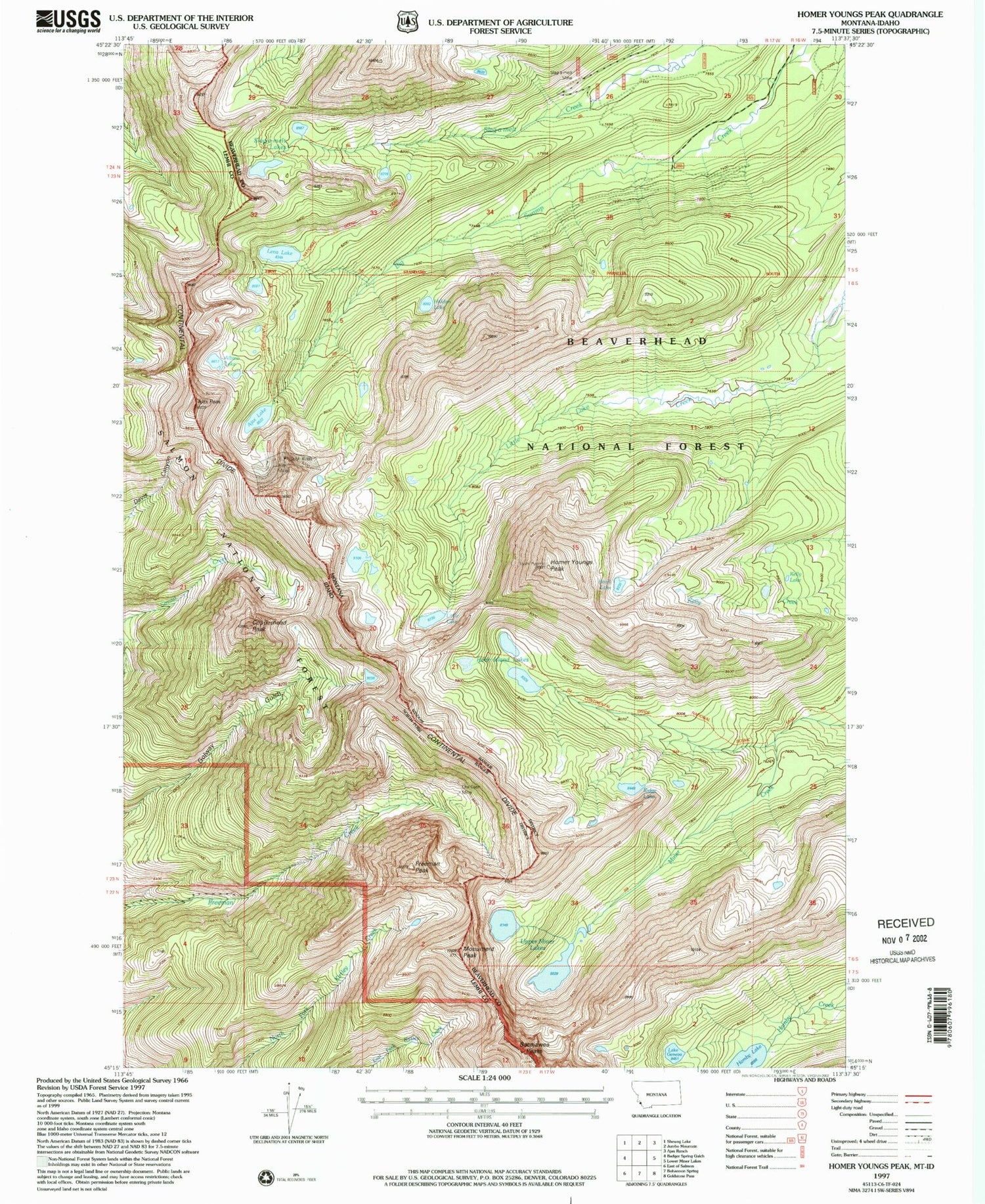 Classic USGS Homer Youngs Peak Montana 7.5'x7.5' Topo Map Image