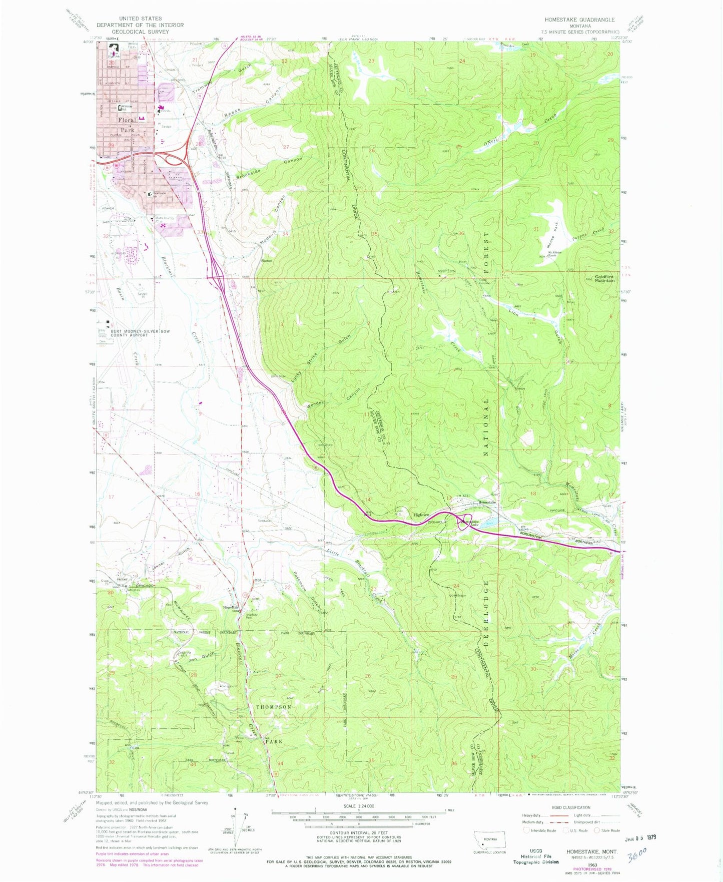 Classic USGS Homestake Montana 7.5'x7.5' Topo Map Image