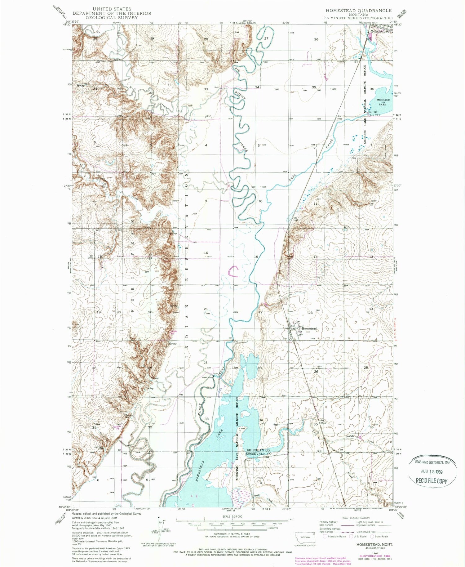 Classic USGS Homestead Montana 7.5'x7.5' Topo Map Image