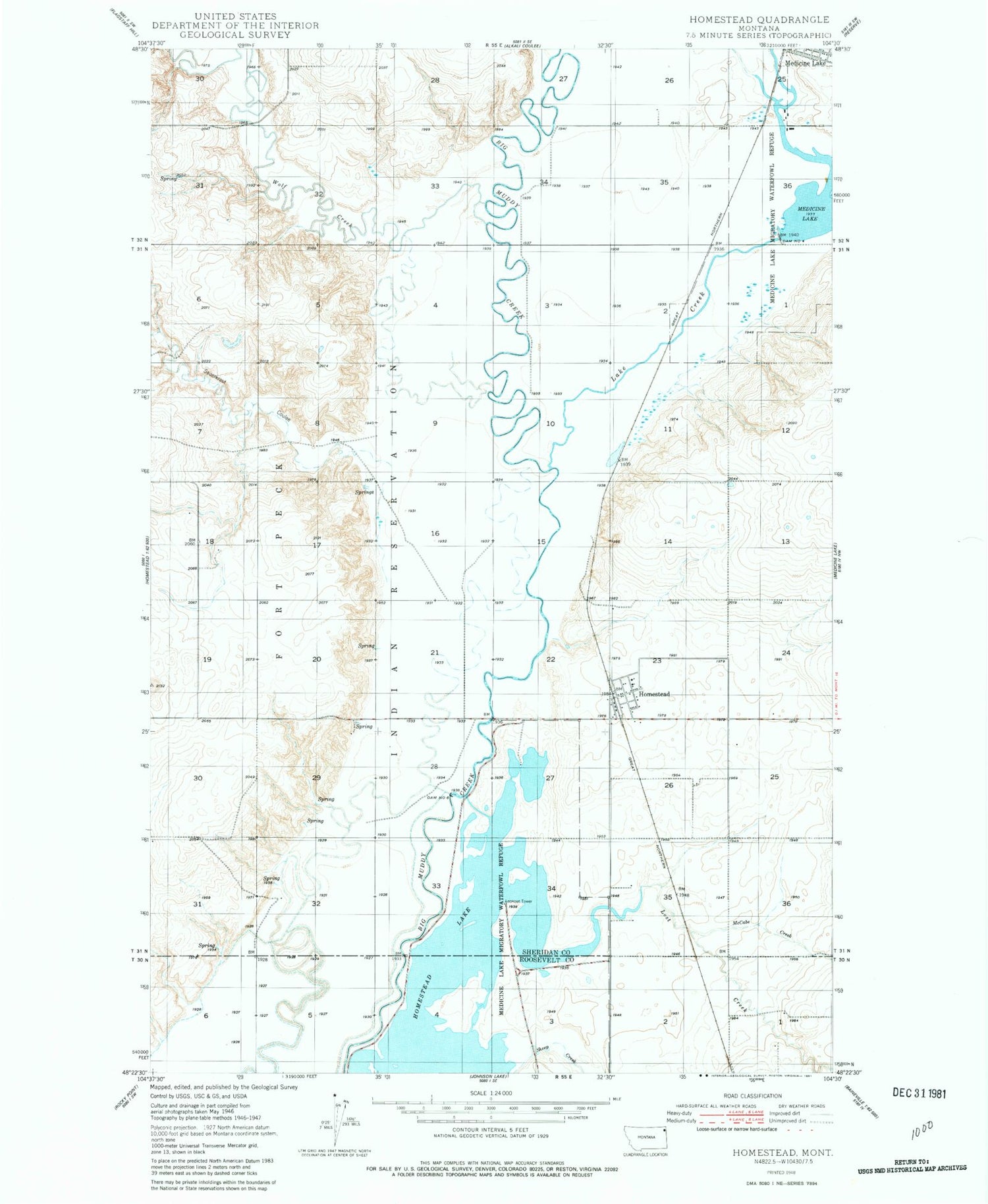 Classic USGS Homestead Montana 7.5'x7.5' Topo Map Image