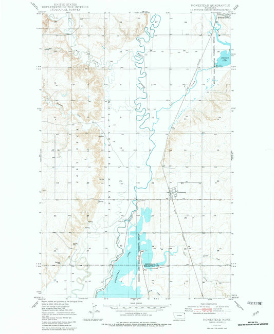 Classic USGS Homestead Montana 7.5'x7.5' Topo Map Image