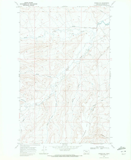 Classic USGS Hoodoo Hill Montana 7.5'x7.5' Topo Map Image