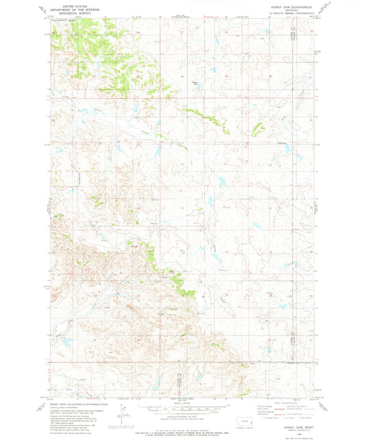 Classic USGS Hooky Dam Montana 7.5'x7.5' Topo Map Image